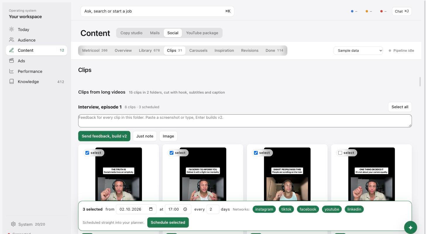 Scheduling clips into the planner